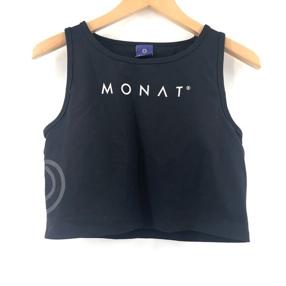 MONAT Tank Top Size Large Logo Tight Black Cropped Attached Sports Bra Athletic - Picture 1 of 15